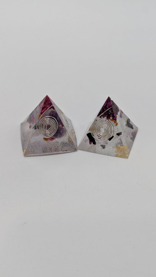 Handmade L. Williams Pink Tip Small Resin Pyramid (~1x1x1")