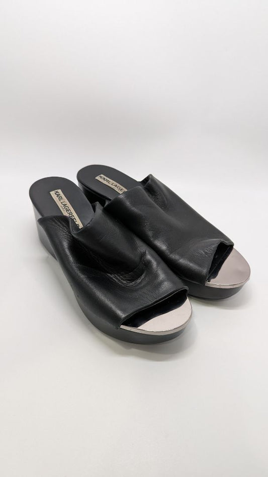 Karl Lagerfeld Paris Black Calvina Platform Wedge Sandals