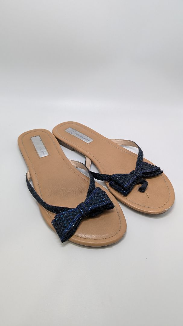 INC Navy Mabae Open-Toe Casual Rhinestone Slide Sandals