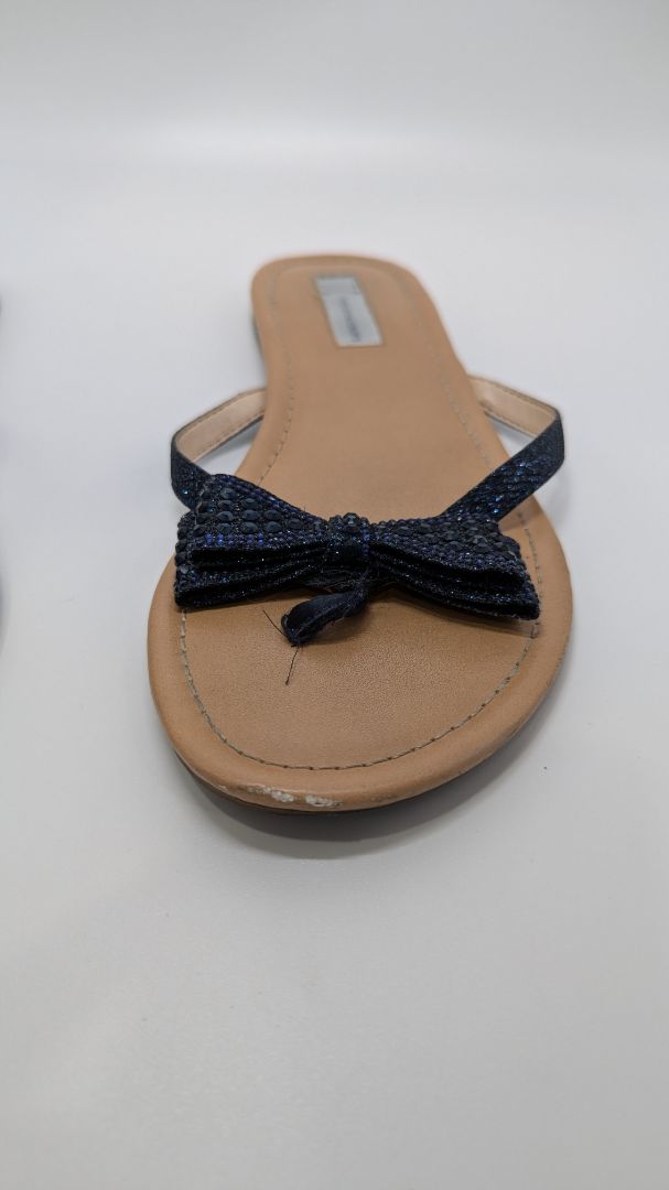 INC Navy Mabae Open-Toe Casual Rhinestone Slide Sandals