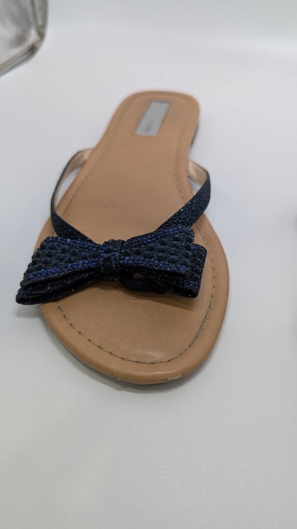 INC Navy Mabae Open-Toe Casual Rhinestone Slide Sandals