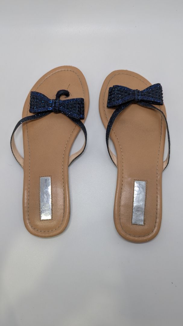 INC Navy Mabae Open-Toe Casual Rhinestone Slide Sandals