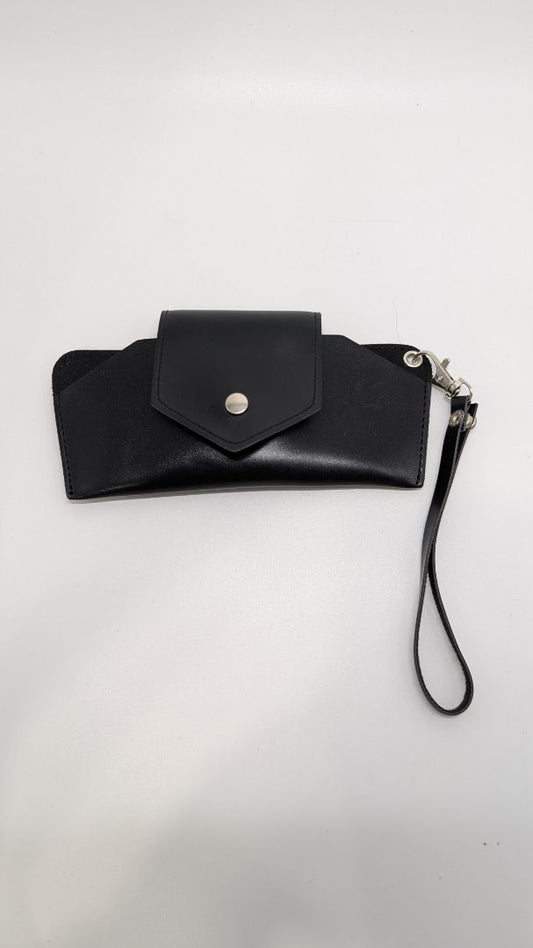 Black Faux-Leather Sunglasses Case with Wrist Strap