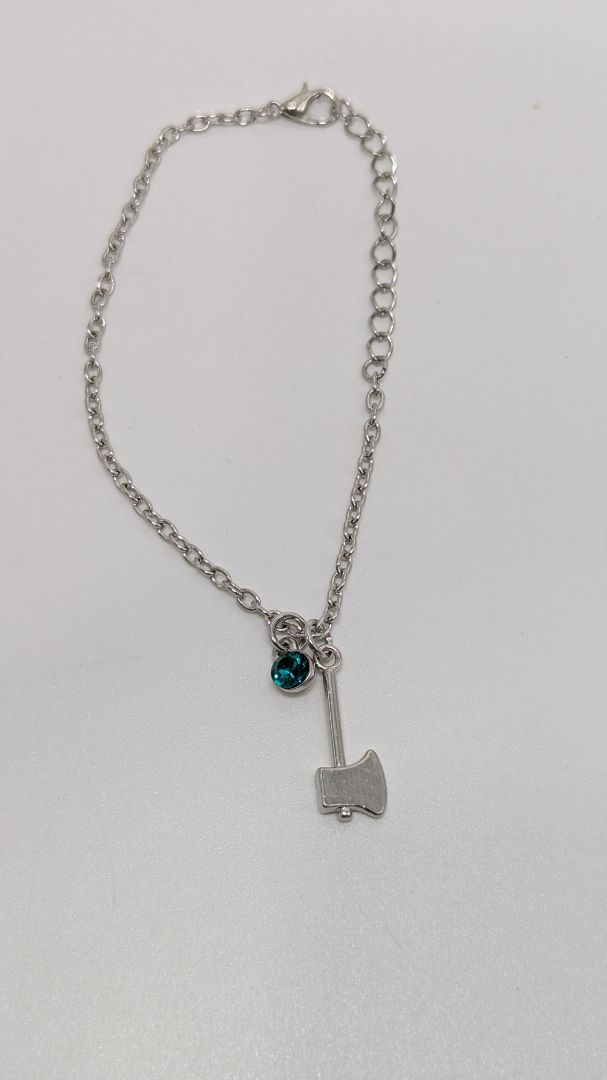 Silver Chain Bracelet with Axe & Rhinestone Charms