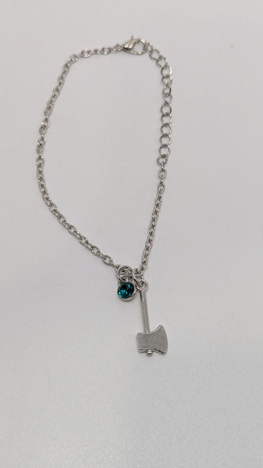 Silver Chain Bracelet with Axe & Rhinestone Charms