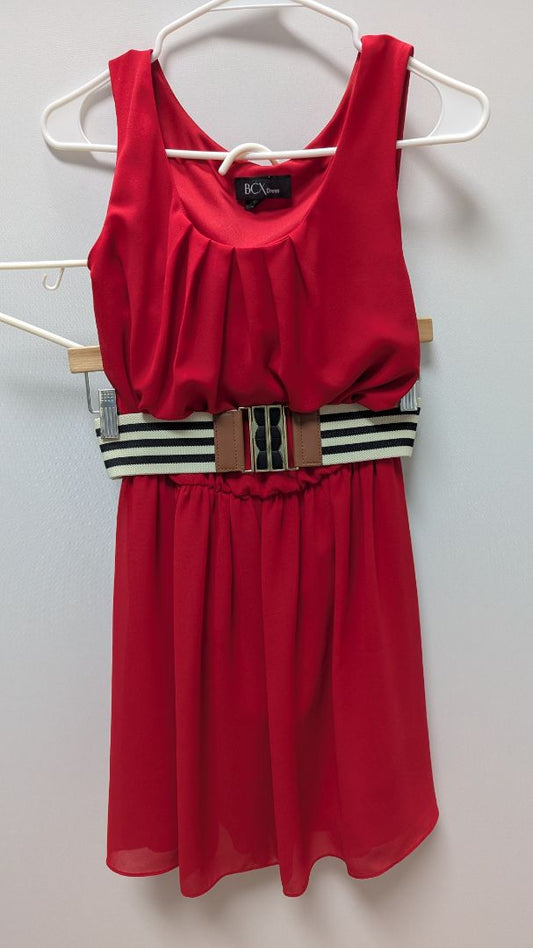 BCX Dress Red Sleeveless Belted Dress