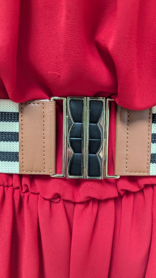BCX Dress Red Sleeveless Belted Dress