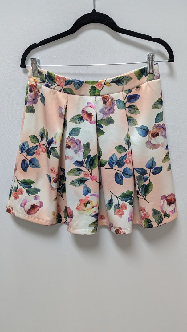 Gianni Bini Light Pink Floral Elastic-Waist Flared Skirt