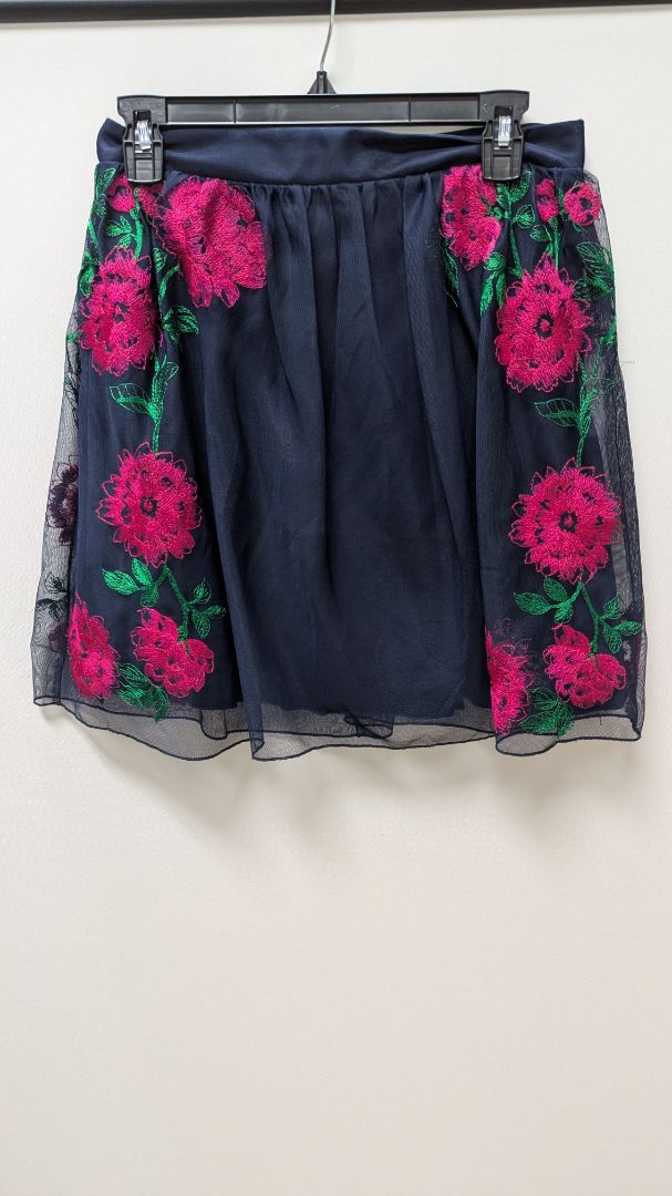 speechless Navy/Pink Embroidered Mesh Flared Skirt