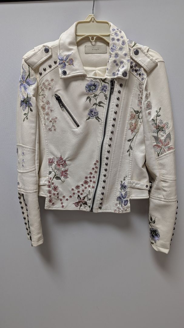 BlankNYC Ivory Embroidered Faux-Leather Jacket