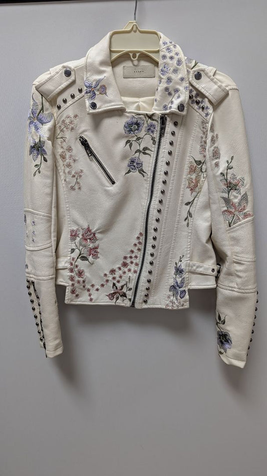 BlankNYC Ivory Embroidered Faux-Leather Jacket