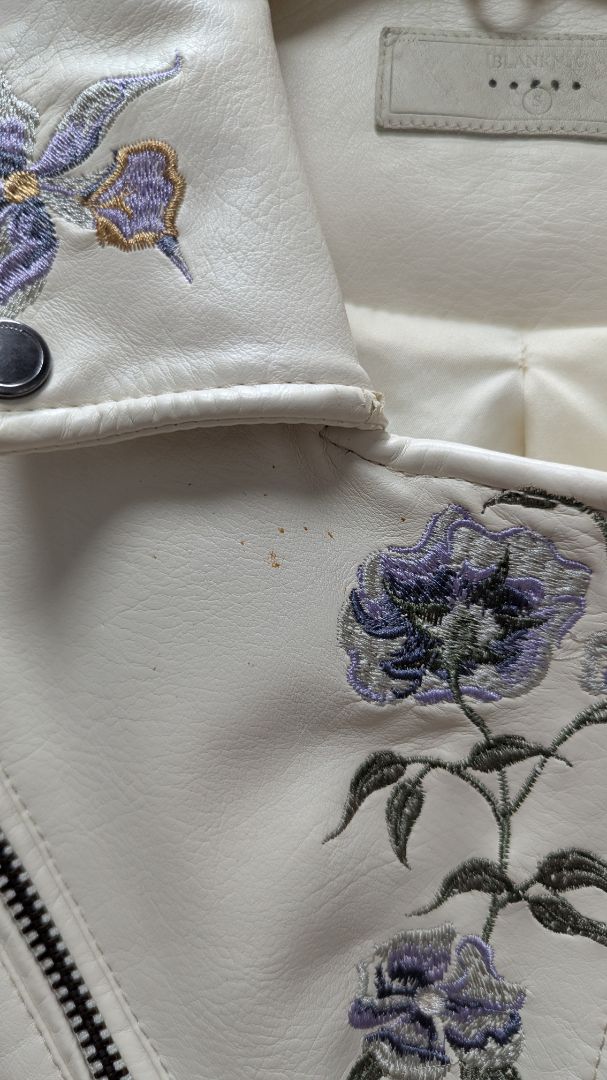 BlankNYC Ivory Embroidered Faux-Leather Jacket