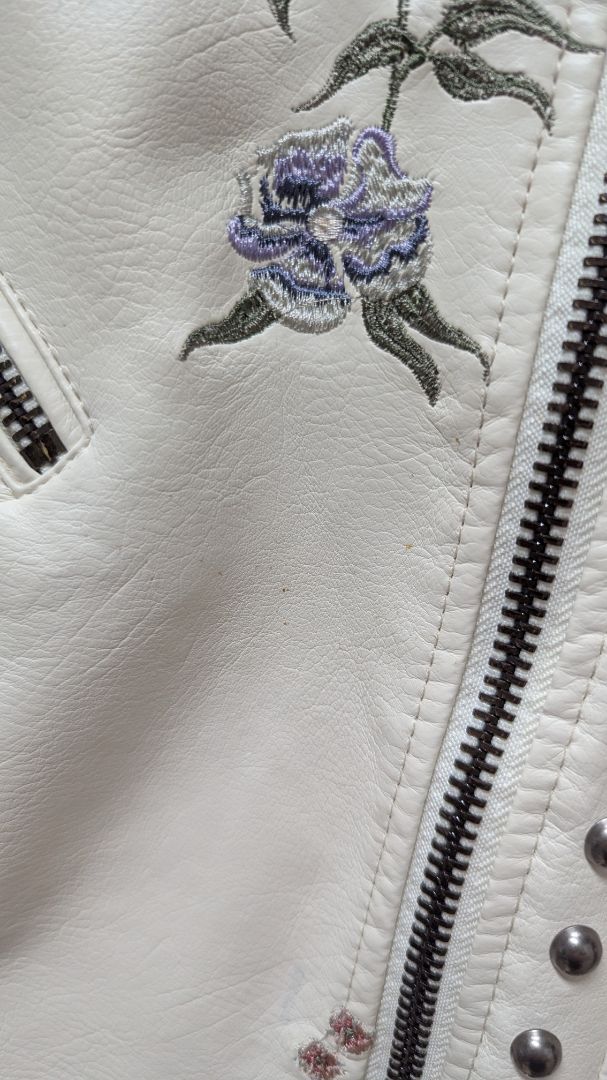 BlankNYC Ivory Embroidered Faux-Leather Jacket