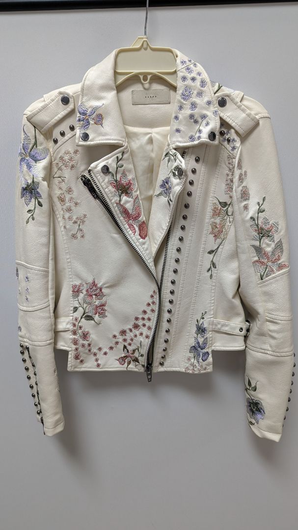 BlankNYC Ivory Embroidered Faux-Leather Jacket