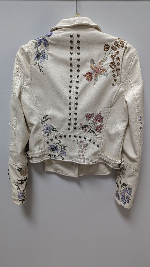 BlankNYC Ivory Embroidered Faux-Leather Jacket