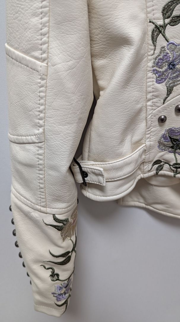BlankNYC Ivory Embroidered Faux-Leather Jacket