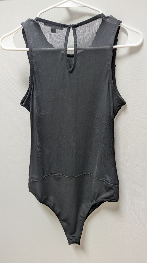 Haute Monde Black Embroidered Mesh Bodysuit