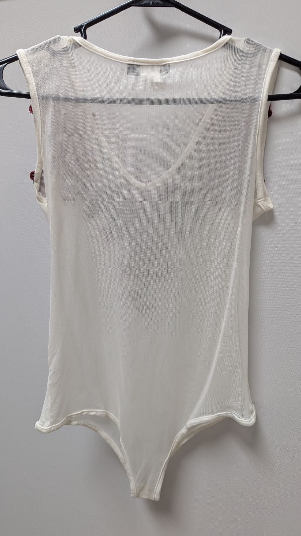 Top Ch White Embroidered Mesh Sleeveless Bodysuit