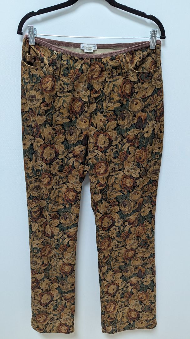 ERIC SPENCER Brown Floral Faux-Suede Retro Pants