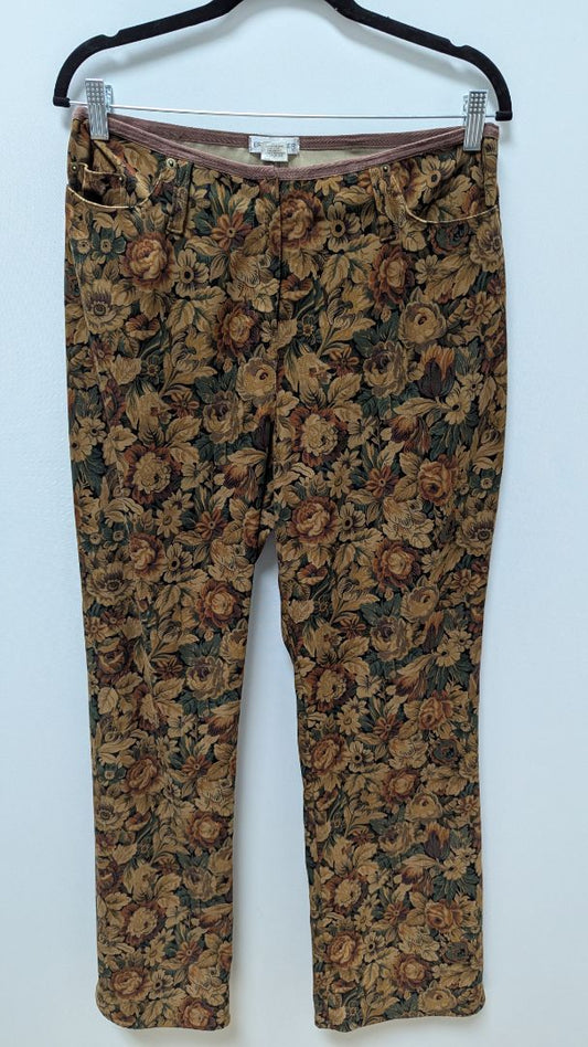 ERIC SPENCER Brown Floral Faux-Suede Retro Pants