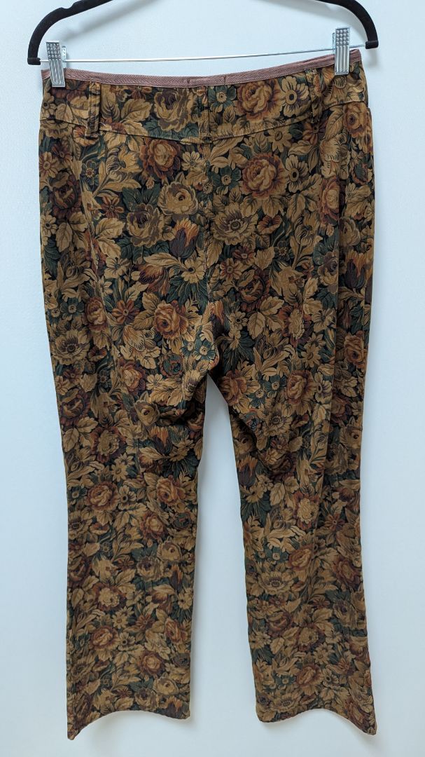 ERIC SPENCER Brown Floral Faux-Suede Retro Pants
