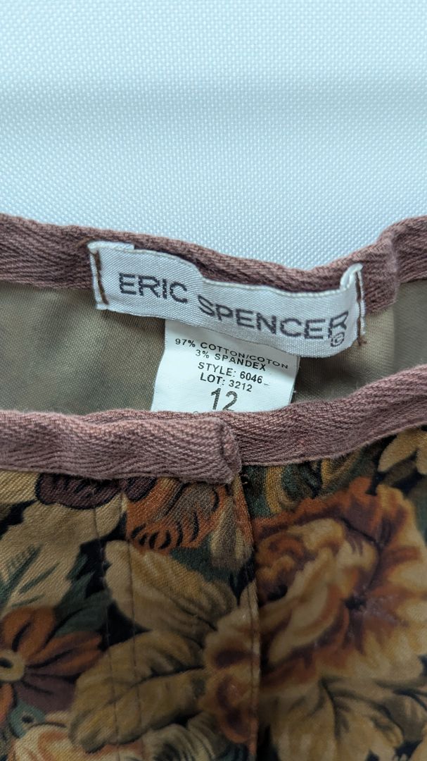ERIC SPENCER Brown Floral Faux-Suede Retro Pants