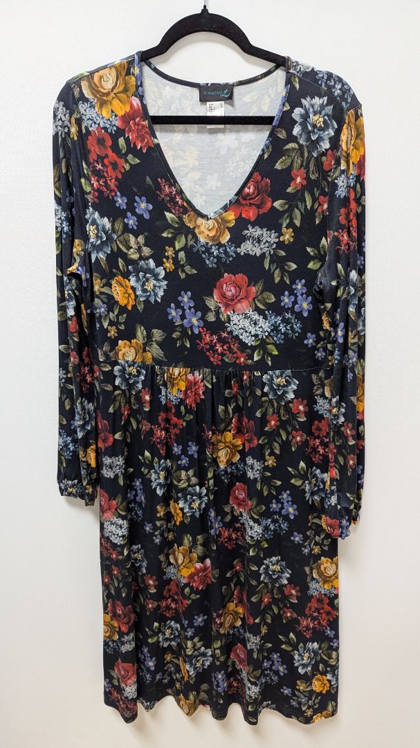 creation L Black Floral V-Neck Flared Dress