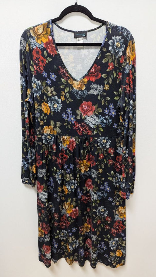 creation L Black Floral V-Neck Flared Dress