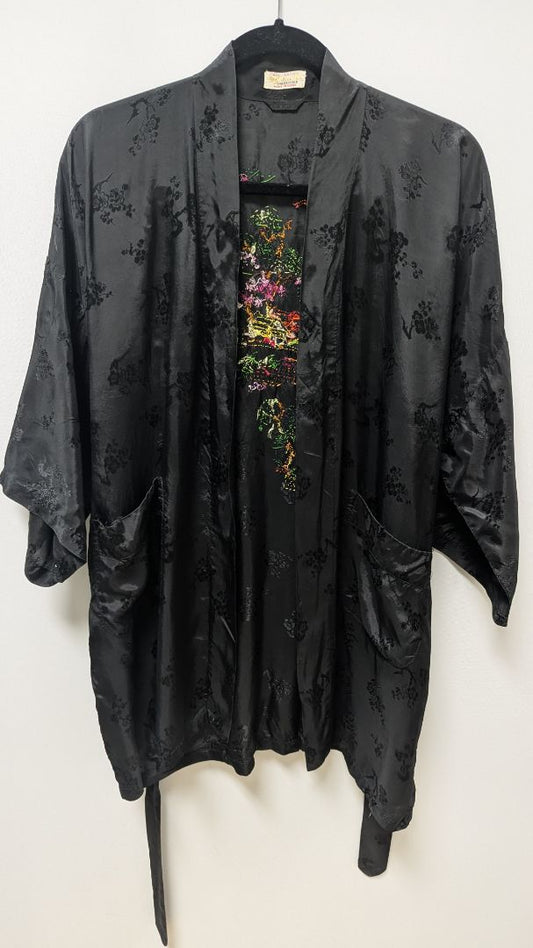 Golden Bee Black Embroidered Kimono Robe