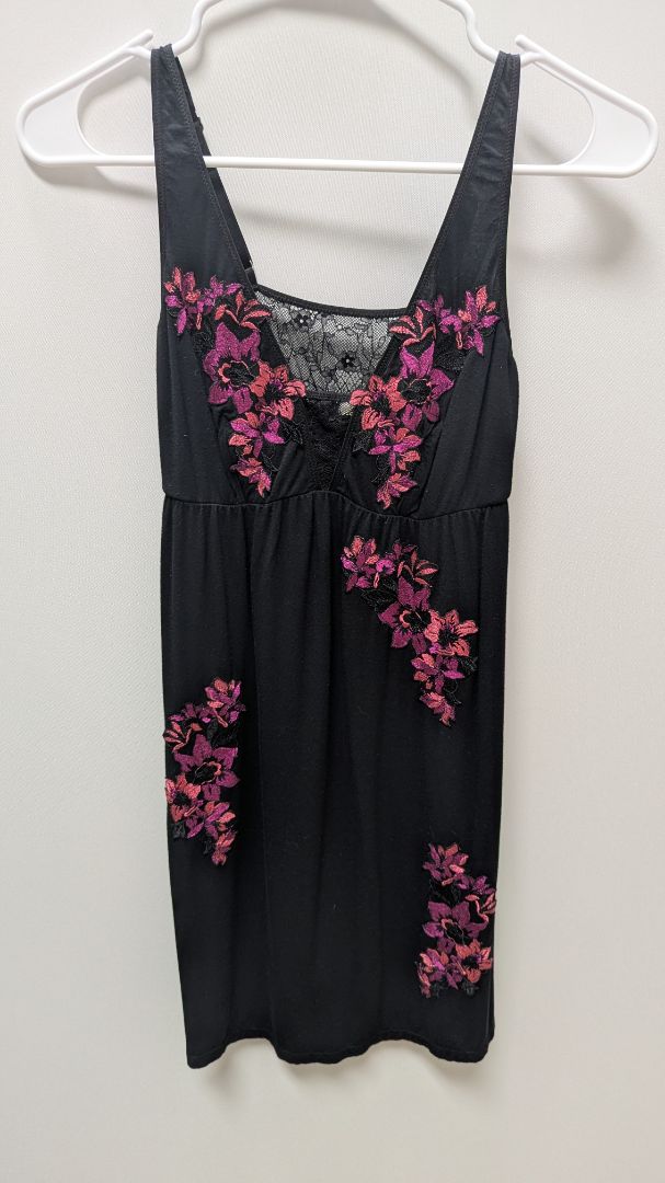 Soma Black Embroidered Knit Nightgown