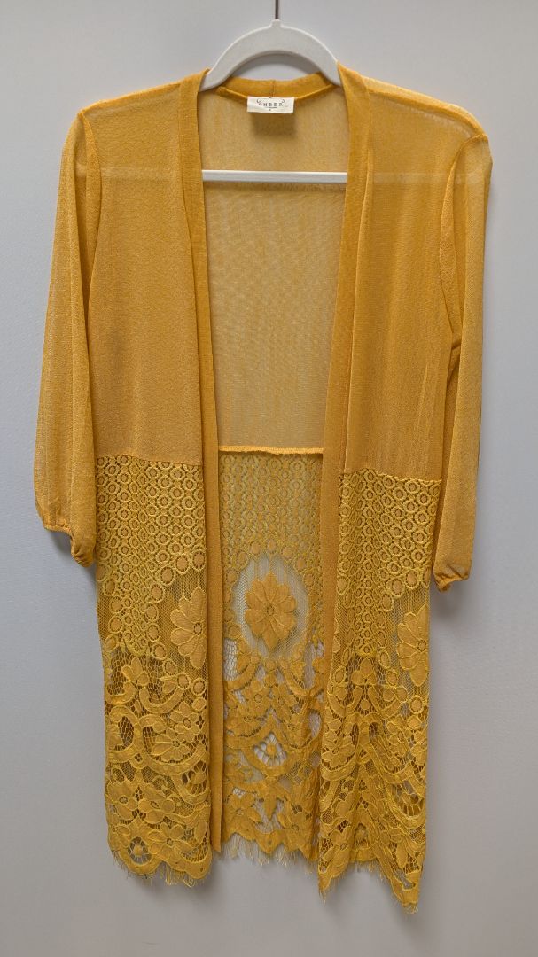 EMBER Light Orange Lace-Hem Longline Cardigan