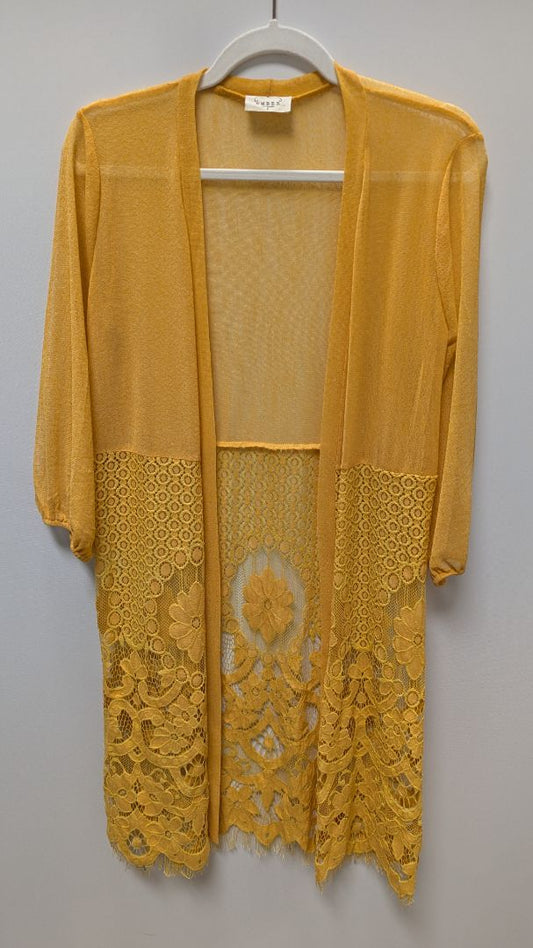 EMBER Light Orange Lace-Hem Longline Cardigan