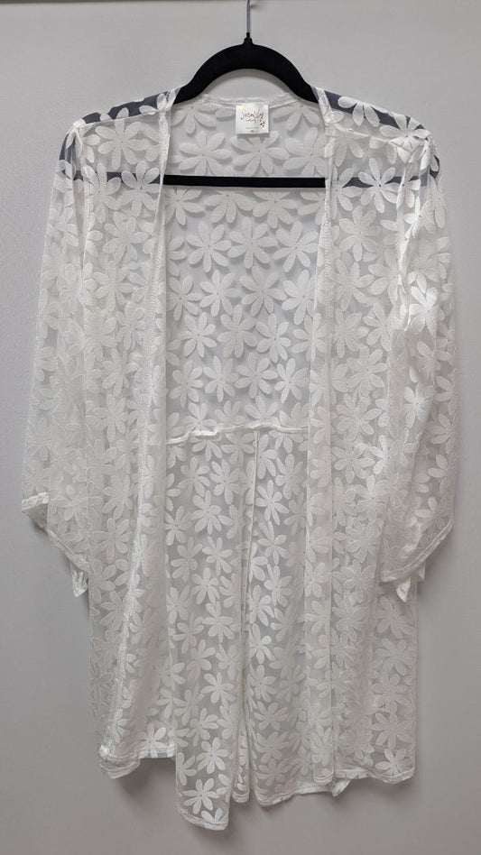 Siren Lily Maternity White Flower Sheer Mesh Cardigan