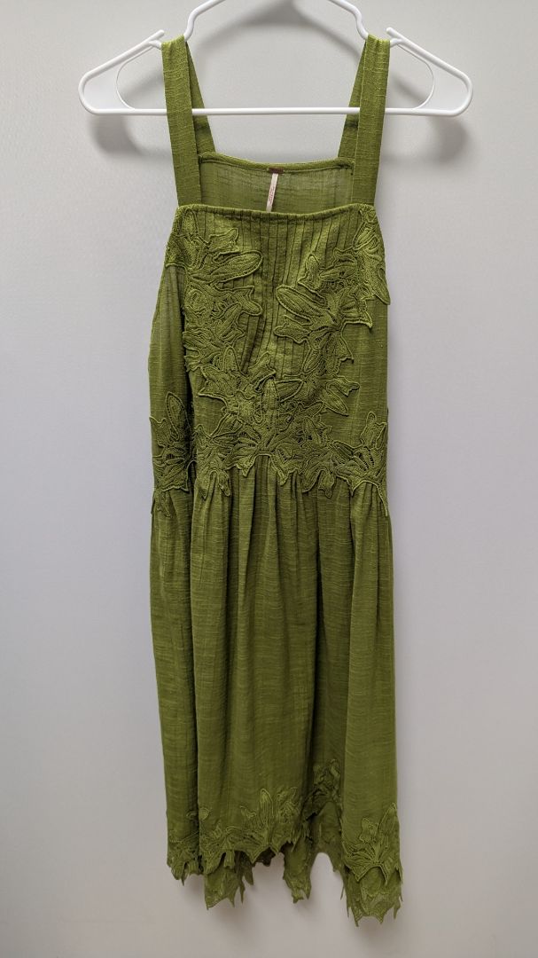 Free People Deep Green Sleeveless Lace-Trim Dress