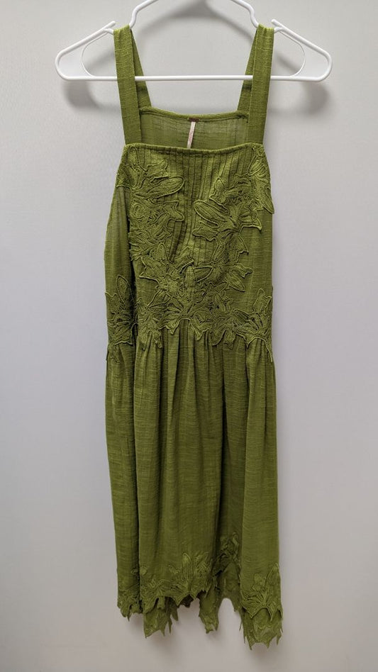 Free People Deep Green Sleeveless Lace-Trim Dress