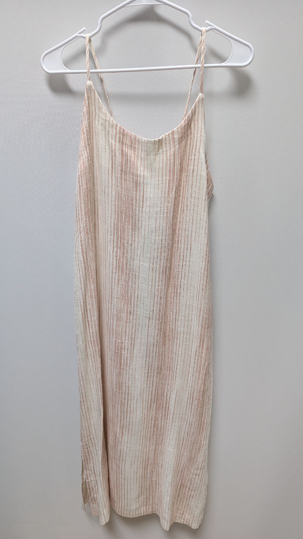 Splendid Cream Striped Linen-Blend Tie-Neck Dress