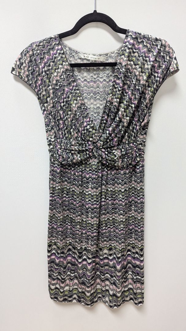 Max Studio Grey/Purple Printed Midi Dress