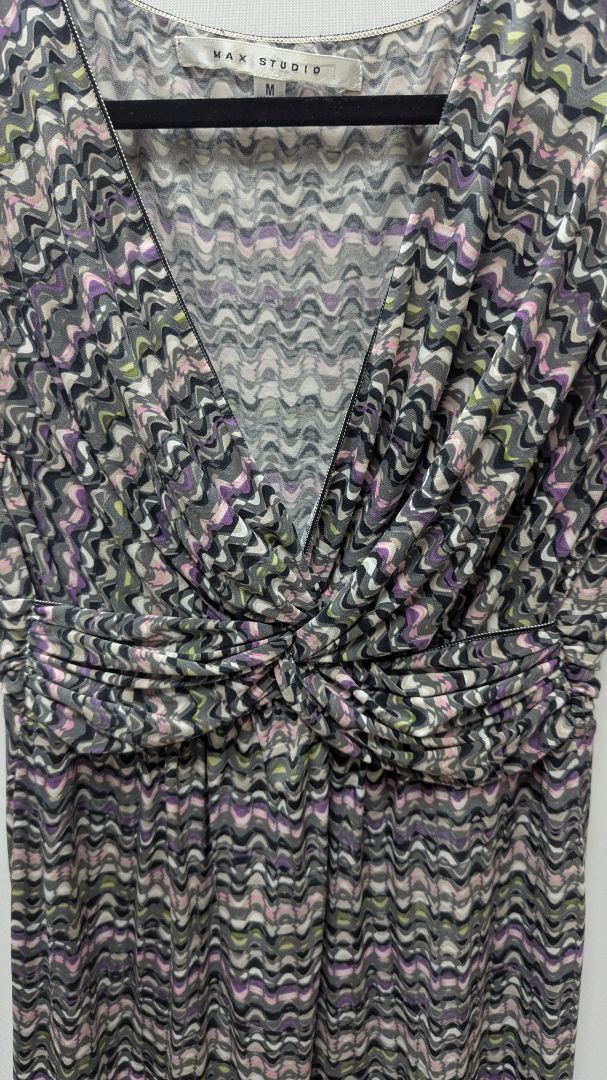 Max Studio Grey/Purple Printed Midi Dress