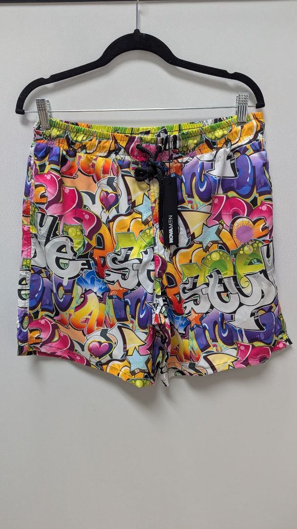 Fashion Nova Men's Multicolor Graffiti Swim Shorts