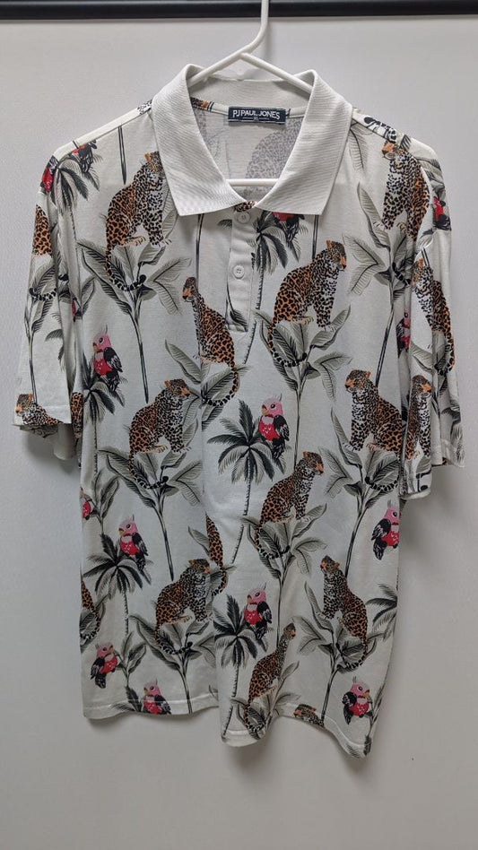 PJ Paul Jones White Wildlife Graphic Golf Polo Shirt