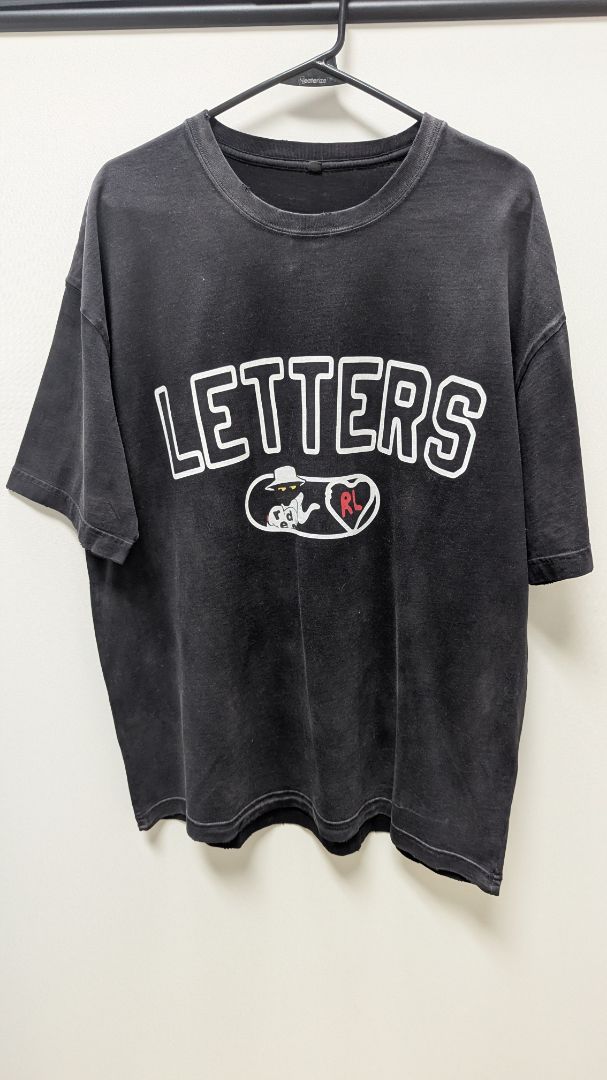 Red Letters Washed Black "Letters" Tee