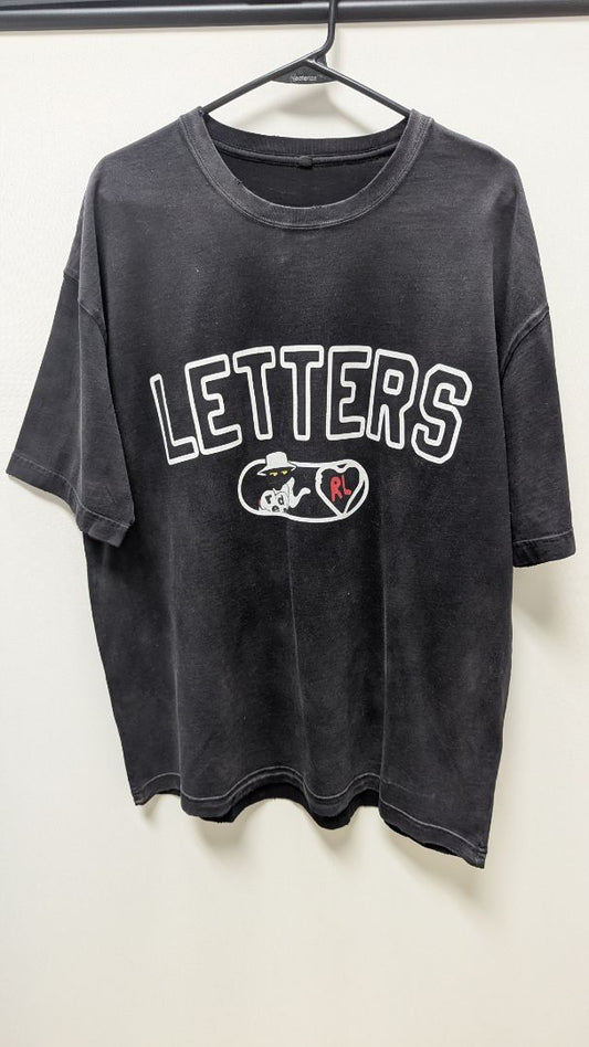 Red Letters Washed Black "Letters" Tee