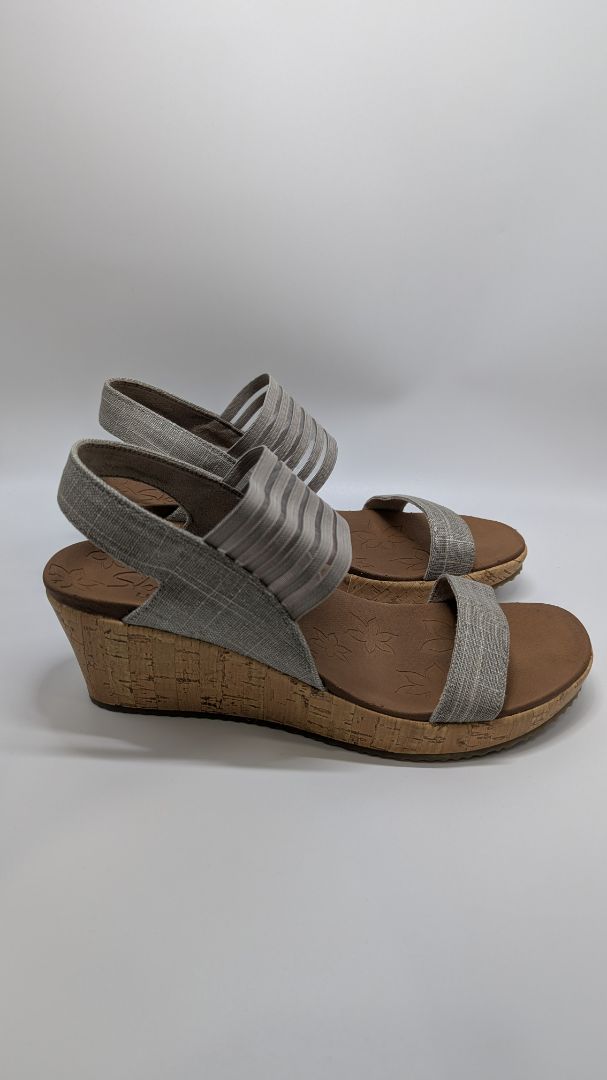 Skechers Luxe Foam Grey Mesh-Strap Heeled Sandals