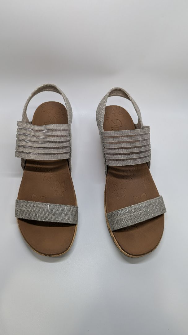 Skechers Luxe Foam Grey Mesh-Strap Heeled Sandals