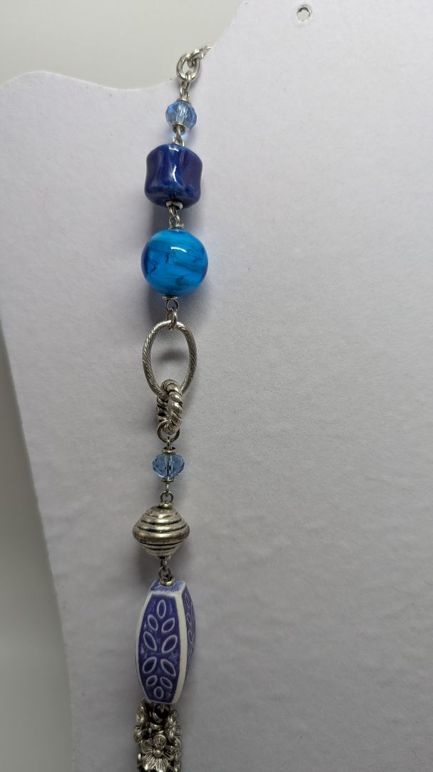 Silver/Blue Mixed Bead Longline Necklace