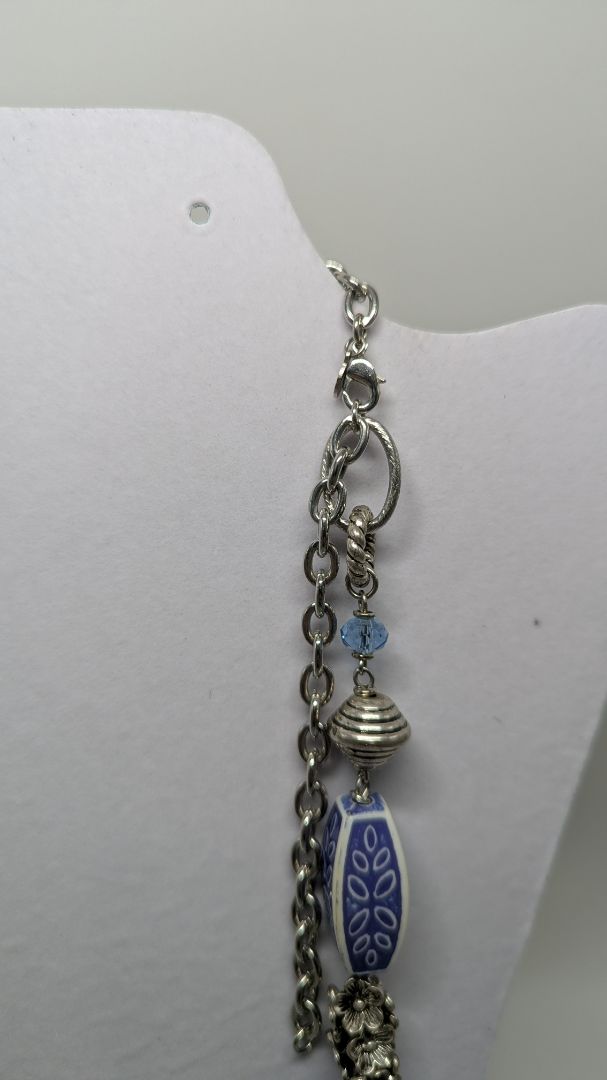 Silver/Blue Mixed Bead Longline Necklace