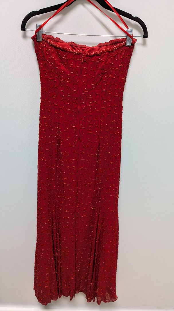Cache Vintage Red Strapless Beaded Formal Gown