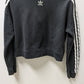 Adidas Black/White Striped Sleeve Cropped Sweatshirt