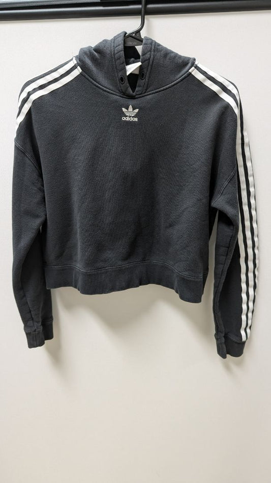 Adidas Black/White Striped Sleeve Cropped Sweatshirt