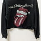 The Rolling Stones Black Faded Graphic Cropped Sweatshirt